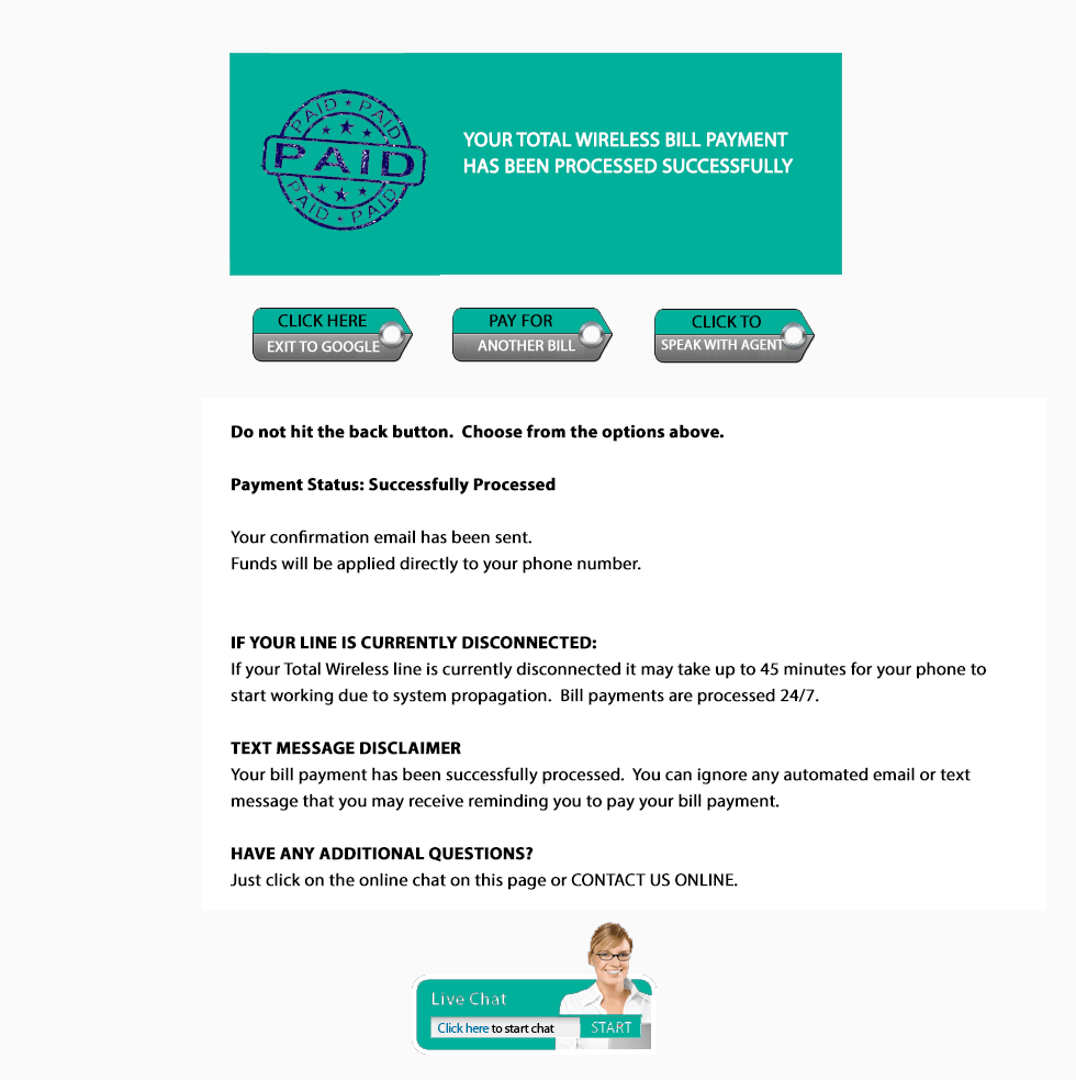 Total Wireless Payment Confirmation